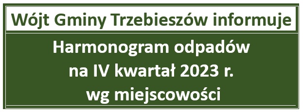 Harmonogram odbioru odpadów na IV kwartał wg miejscowości