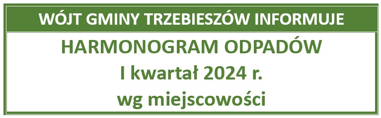Harmonogram odbioru odpadów na I kwartał 2024 r.  – wg miejscowosci