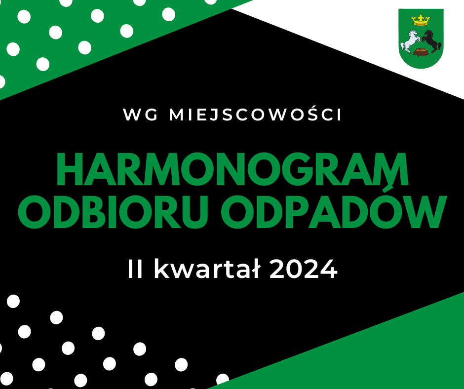 Harmonogram odbioru odpadów na II kwartał 2024 r.  – wg miejscowości