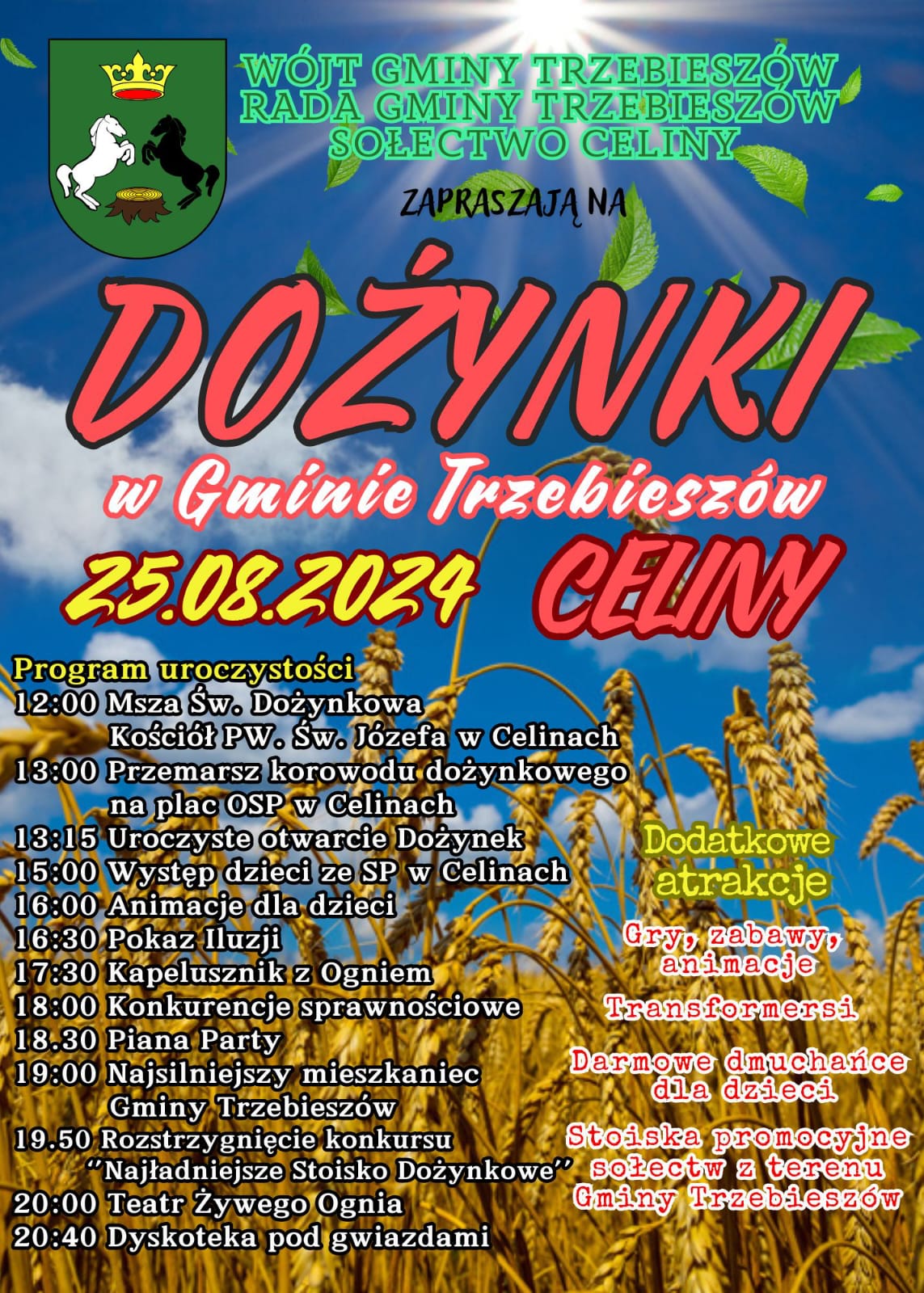 Zapraszamy na gminne dożynki w Celinach 25.08.2024