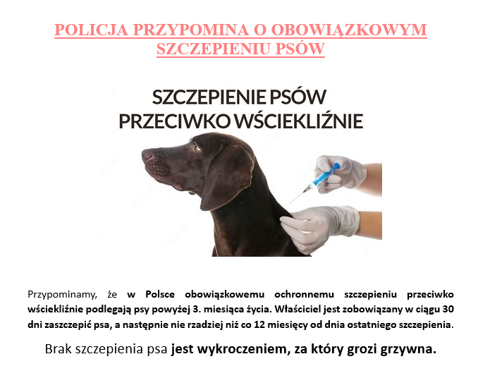 Przypomnienie o obowiązku szczepienia psów