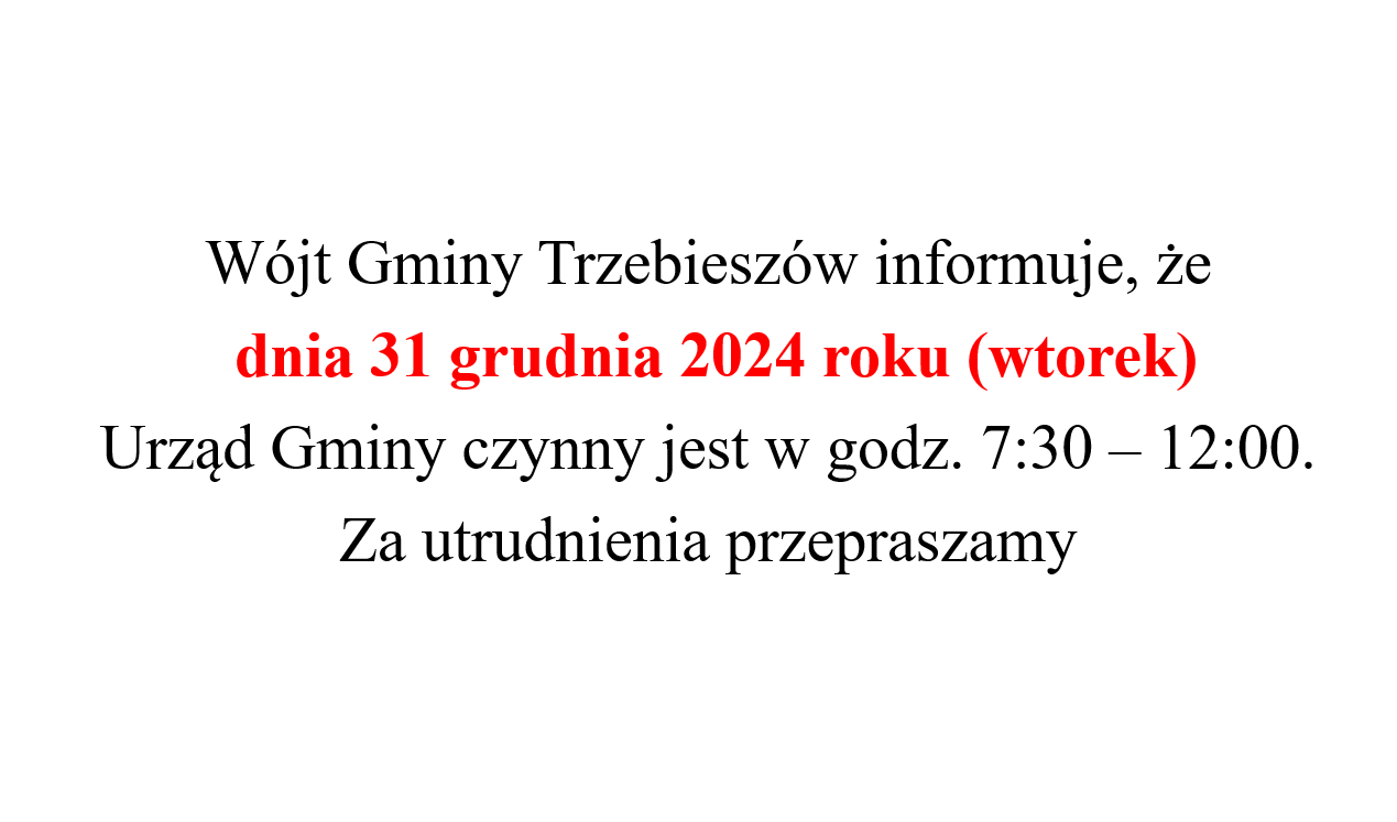 Skrócone godziny pracy Urzędu Gminy dn. 31.12.2024