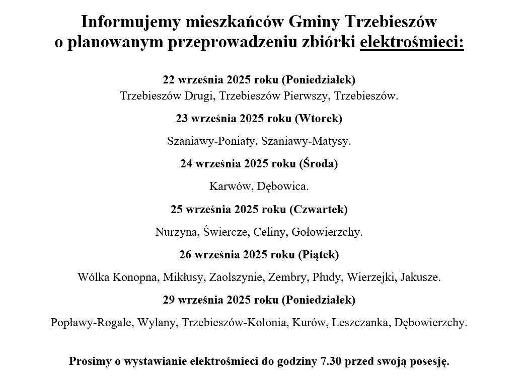 Informacja o zbiórce elektrośmieci