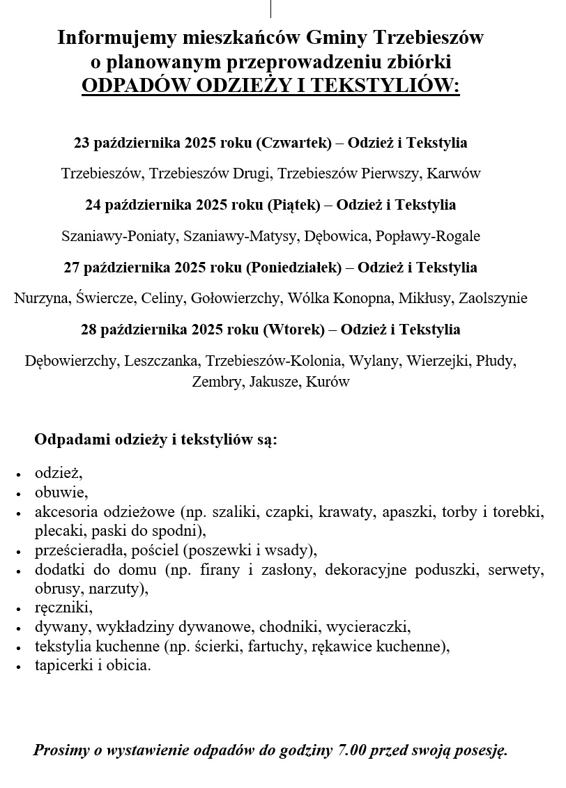 Zbiórka odpadów odzieży i tekstyliów