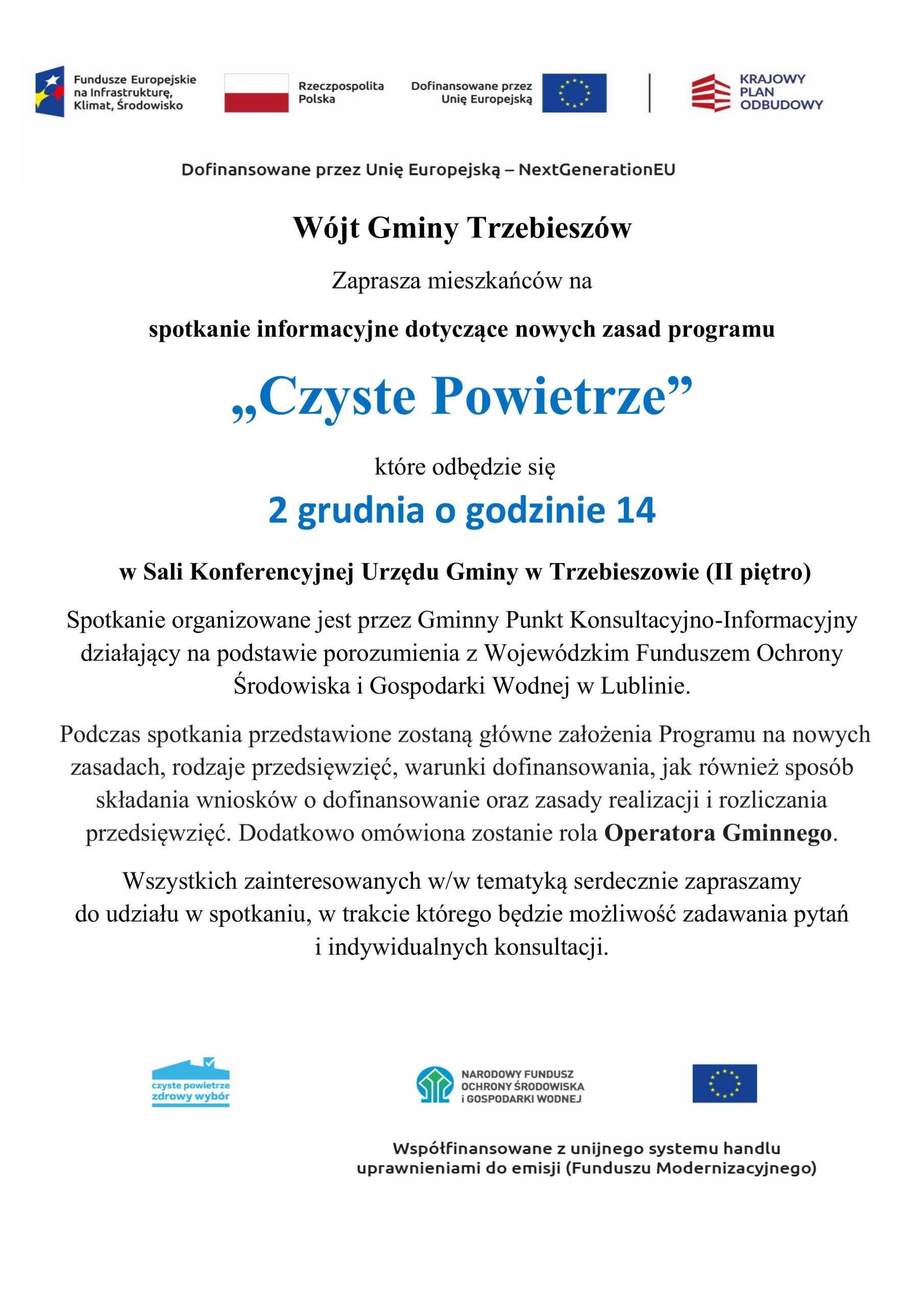 Spotkanie informacyjne 02.12.2025r. dot. nowych zasad programu Czyste Powietrze