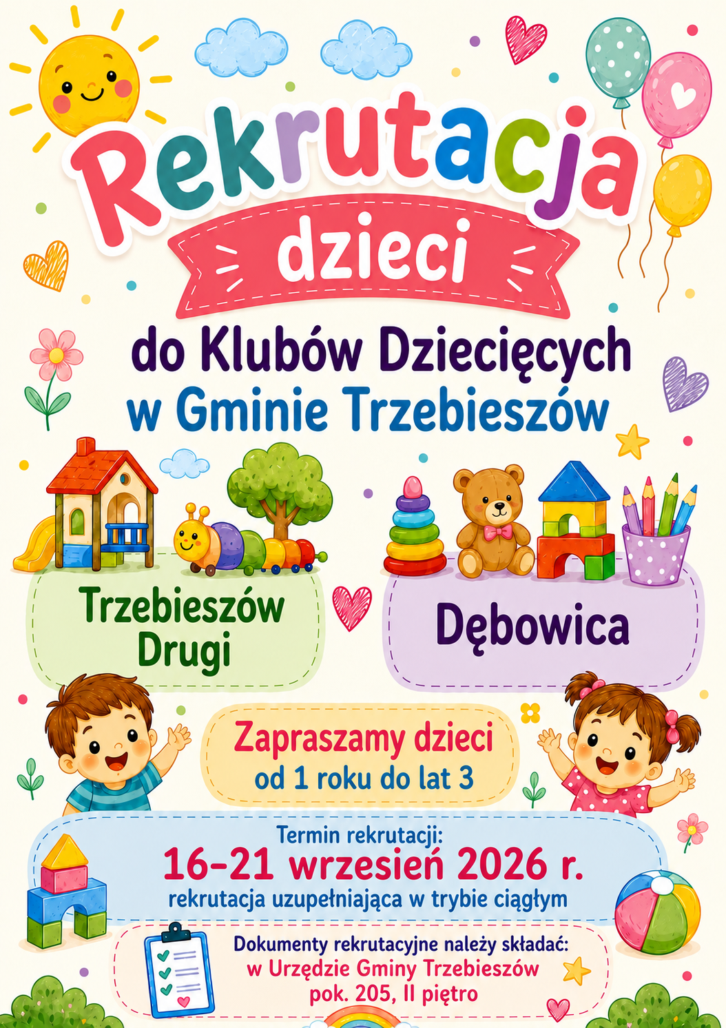 Rekrutacja do Klubu Dziecięcego w Trzebieszowie Drugim i Klubu Dziecięcego w Dębowicy