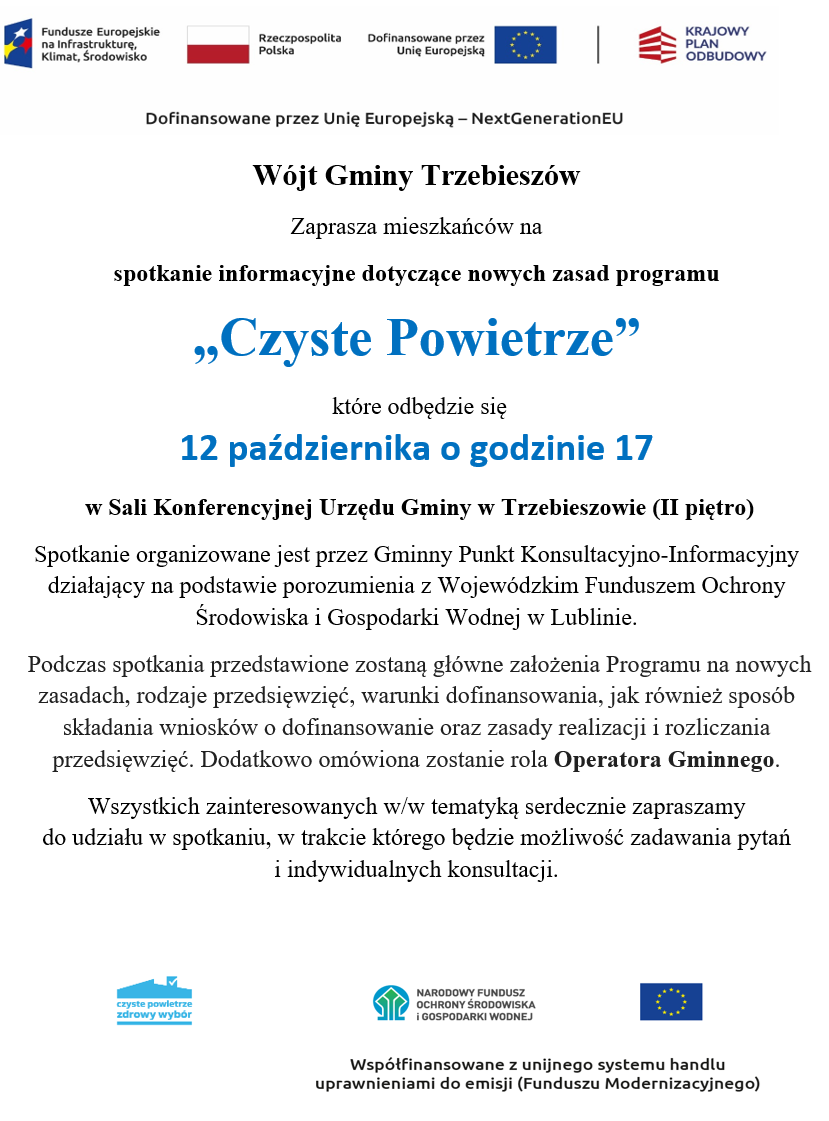 Czyste Powietrze – zaproszenie na spotkanie informacyjne